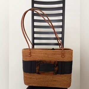 Elegant Tan and Black Woven Tote
